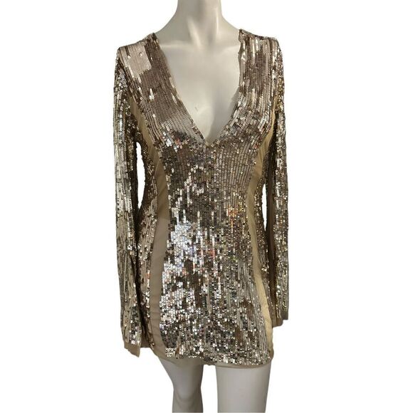 Lovers + Friends Women's Sequin Lux Mini Dress Gold Size Large - Picture 1 of 11
